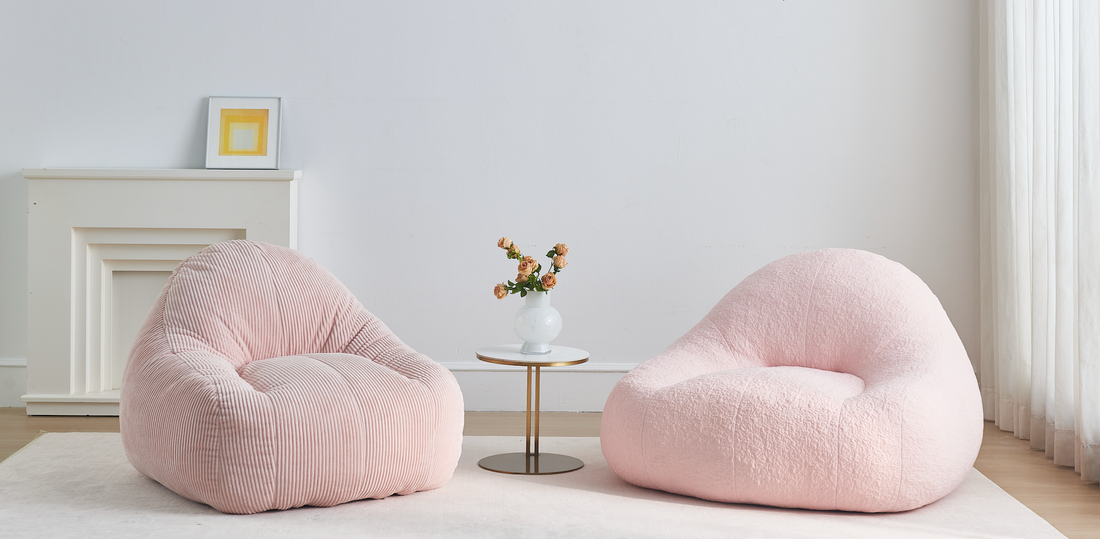 Zoovee compressed furniture memory foam bean bag chairs offering ergonomic back support and modern living room seating.