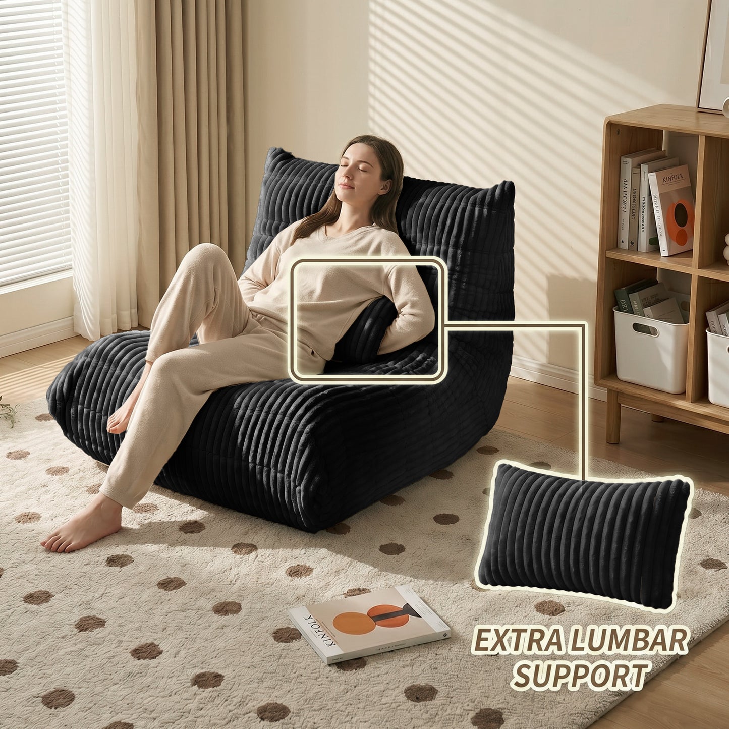 Zoovee WIDE Corduroy Bean Bag Chair + Small Pillow - Grey / Dark Blue / Forest Green / Black