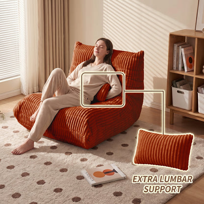 Zoovee WIDE Corduroy Bean Bag Chair + Small Pillow - Pink / Beige / Orange