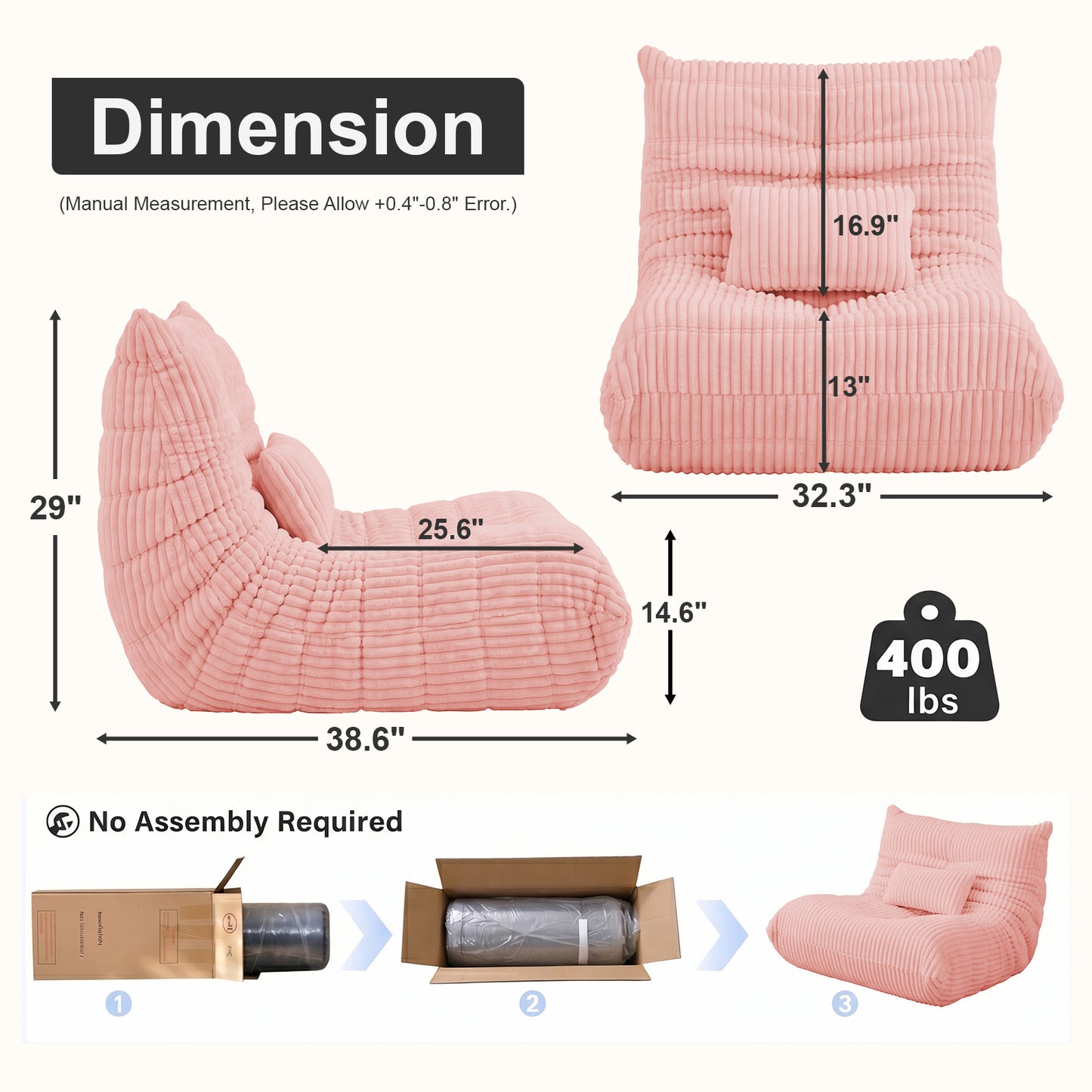 Zoovee WIDE Corduroy Bean Bag Chair + small Pillow