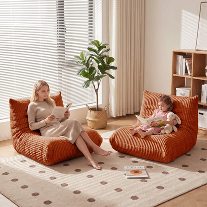 Zoovee WIDE Corduroy Bean Bag Chair + Small Pillow - Pink / Beige / Orange