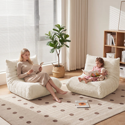 Zoovee WIDE Corduroy Bean Bag Chair + Small Pillow - Pink / Beige / Orange