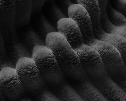 Close-up of Zoovee's dark gray corduroy fabric, it is High-Quality Corduroy Fabric, softness, scratch resistance, and breathability.