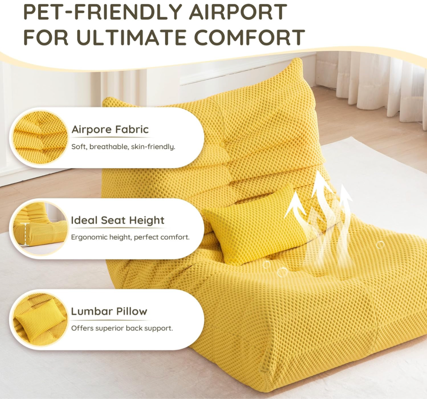 Zoovee Airpore Bean Bag Chair + small pillow