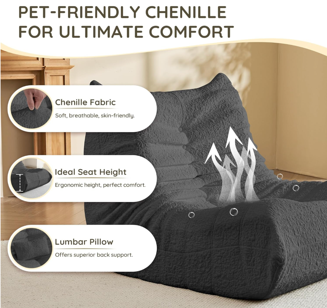 Zoovee Chenille Bean Bag Chair + small pillow