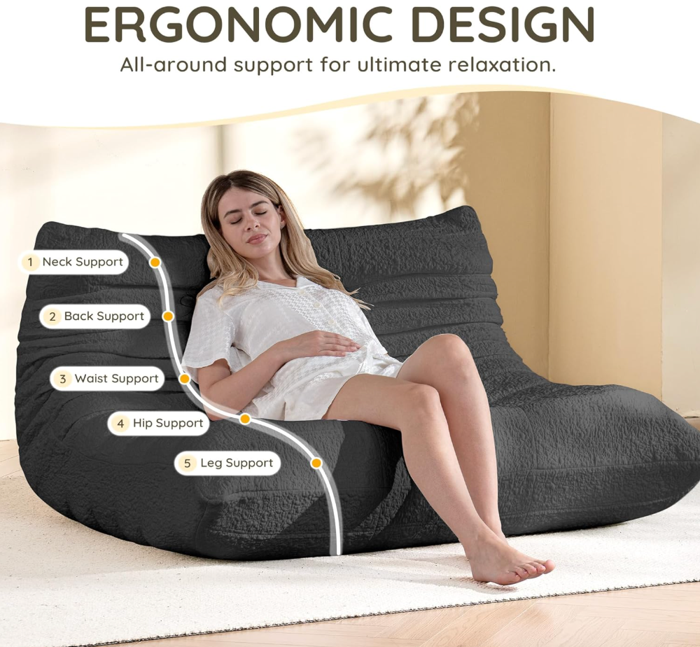 Zoovee Chenille Bean Bag Floor Sofa Loveseat