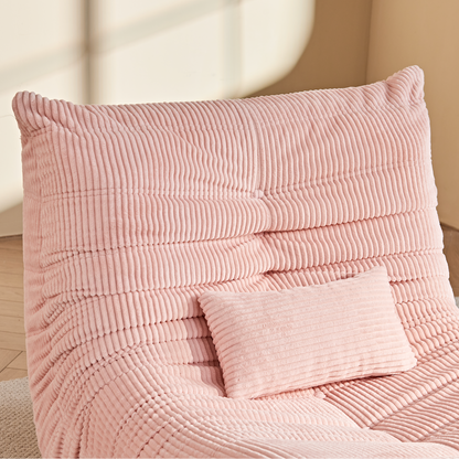 Zoovee's Pink corduroy bean bag chair and pillow zoom in view with a neutral background